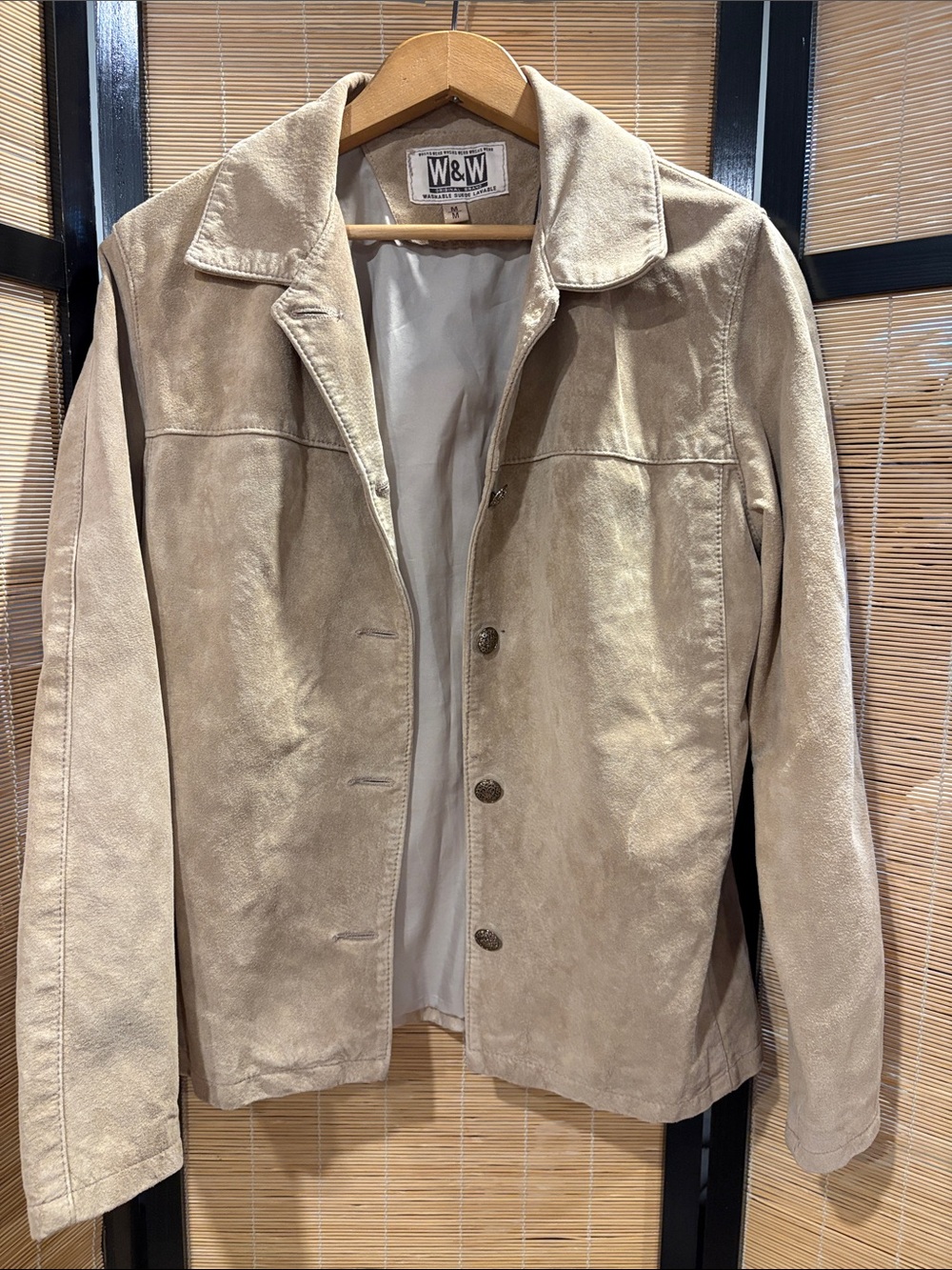 Women's Beige Suede Button-Front Jacket